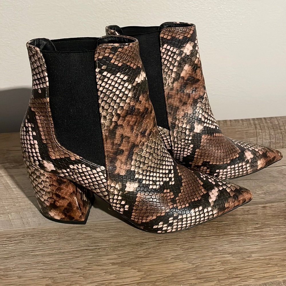 Brown faux snake skin booties